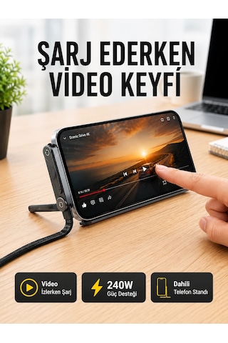 Katlanabilir Telefon Standlı 240w Type-c Hızlı Şarj Kablosu Katlanabilir Telefon Standlı 240w Type-c Hızlı Şarj Kablosu