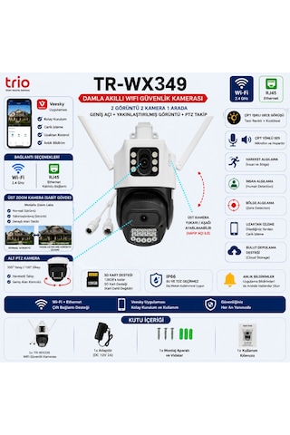 Trio Tr-wx239 Çift Kameralı Wifi Güvenlik Kamerası Zoom Lensli Ptz Takipli Ip66 12v Adaptör Dahil