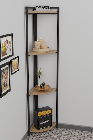 Metal Köşe Raf 4 Katlı Dekoratif Üçgen Raf Kitaplık Atlantik Çam