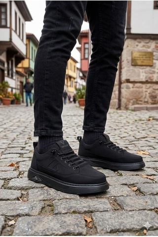 Pepita E327 Rahat Hafif Keten Lastik Bağcıklı Günlük Sneaker Erkek Spor Ayakkabı Siyah