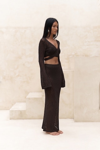 Mai Collection Anse Düğme Detay Kahve Triko Takım