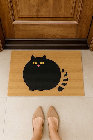 Kedili Paspas Kapı Önü Paspası Kitty Doormat Kapı Önü Kaymaz Paspas Toz Nem Alıcı Kapı Paspas Açıkkahverengi - Bej