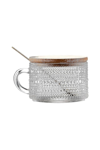 Vintage Cam Yulaf Ezmesi Kavanozu - 414 Ml Bambu Kapak Ve Kaşık Dahil B