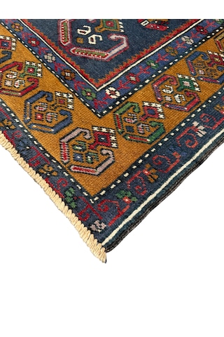 El Dokuma Eskitme İnce Yahyalı 101x175 Kırmızı Lacivert Yün Halı Kırmızı