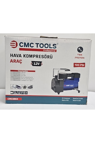 Cmc Araç Hava Kompresörü 12v Çakmaklık Girişli Tek Piston - Araç Lastik Pompası 0 - 150 Psı 0 - 10 Bar