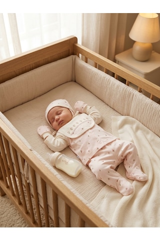 Gaye Bebe %100 Pamuklu Çiçek Nakışlı 5'li Yenidoğan Kız Bebek Hastane Çıkışı Seti 0-3 Ay Pembe