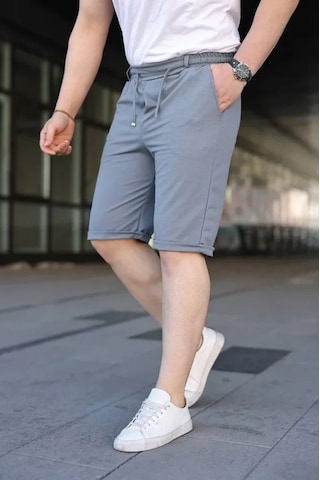 Melen Moda Erkek Diagonel Kumaş Duble Paça Cepli Bağcıklı Bel Lastikli Şort - Gri