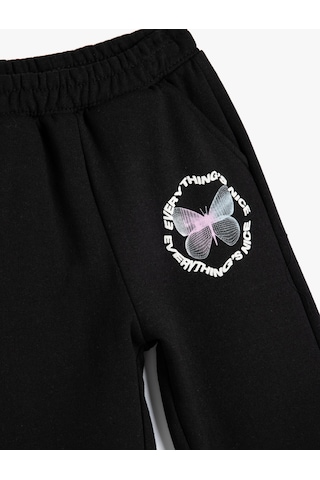 Koton Jogger Eşofman Altı Kelebek Baskılı Beli Bağlamalı Cepli Siyah 5wkg40041ak Siyah