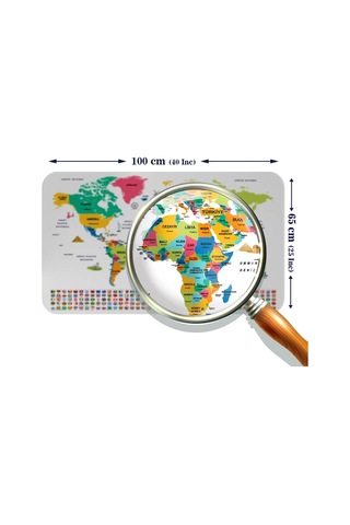 Türkçe Ülke Bayrak Lı Eğitici Başkent Detaylı Atlası Dünya Haritası Duvar Sticker -60x105-3860 Renkli
