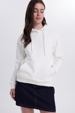 Tudors Kadın Relax Fit Rahat Kesim Pamuklu Kapüşonlu Kanguru Cepli Ekru Sweatshirt-39940 Ekru