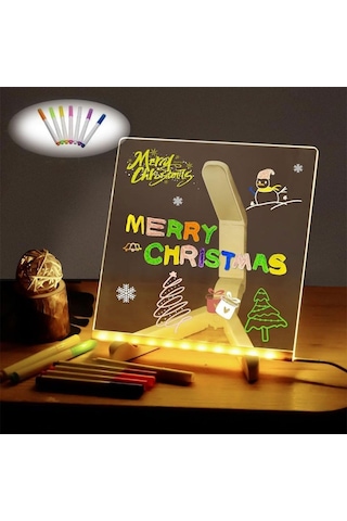 Buffer Led Işıklı Kendiliğinden Renkli Fosforlu Kalemli Kare Yazı Panosu 20x20 Cm Şeffaf