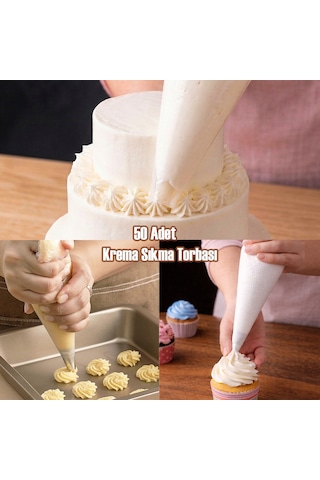 Porsima Pbt-164 Krema Kek Pasta Süsleme Kullan At Krem Şanti Sıkma Torbası Pastacılık Malzemeleri 50 Adet Şeffaf