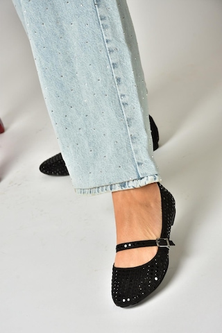 Fox Shoes U726634504 Siyah Kumaş Taş Detaylı Babet Siyah-kumaş Siyah