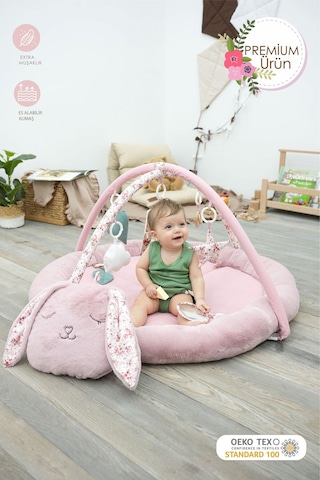 Mordesign Bebek Oyun Alanı, Tavşanlı Bebek Aktivite Matı, Güvenli Ve Yumuşak Oyun Matı, Baby Gym Serisi, Pudra