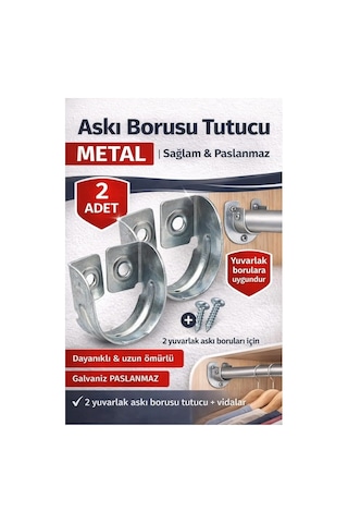 Krom Oval Boru Askı Flanşı Gardırop Dolap İçi Askılık Aparatı Mobilya Uyumlu 2 Adet Set Diğer