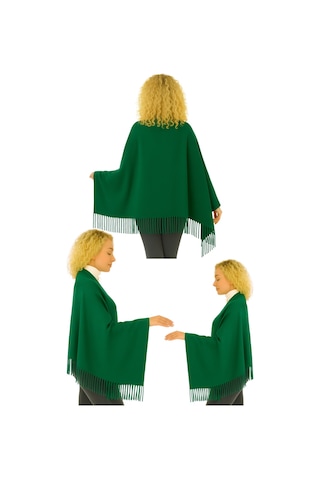 1 Adet Kadın Büyük Bedene Uygun Ekstra Yumuşak Dokulu Püskül Detaylı Kışlık Atkı Omuz Şalı Açık Yeşil