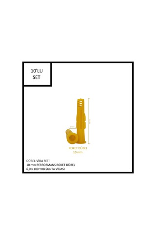 Dübel-vida Seti, Performans Roket Dübel 10 Mm, 6,0x100 Yhb Sunta Vidası, 10 Adet