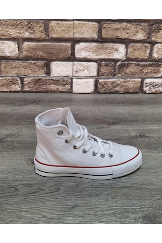 Yarım Bilek Kot Keten Bağcıklı Günlük Rahat Esnek Düz Şeffaf Taban Bez Ayakkabı Sneaker Beyaz