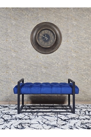 Zafir Siyah Boyalı Metal 80 Cm Puf Bench - Antre Puf - Hol Bench - Puf - Oturak - Bench Mavi