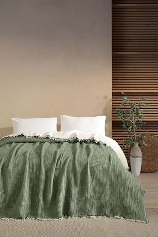 Varol Tek Kişilik 5 Katlı %100 Pamuk Müslin Yatak Örtüsü - Yeşil Yesıl/160x230cm Yeşil