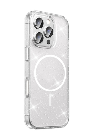 Apple Uyumlu iPhone 16 Pro Max Kılıf M-safe Şarj Özellikli Parlayan Simli Saydam Renkli Kisam Şeffaf Şeffaf