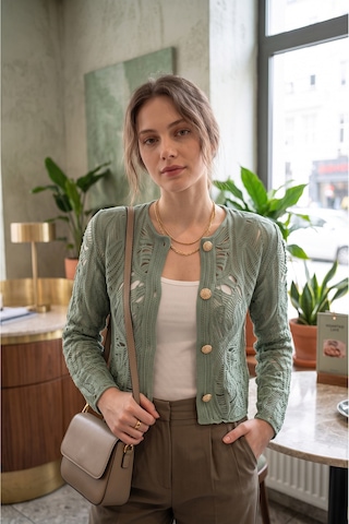 Sayzen Your Shine Dantel Desenli Gold Düğmeli Basic Ceket Çağla