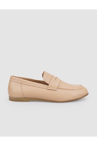 Hakiki Deri Bej Kadın Loafer Bej