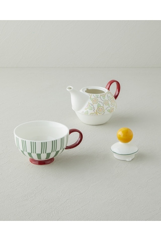 Nostalgic Serenity New Bone China Demlik Seti 380 260 Ml Bordo Hardal