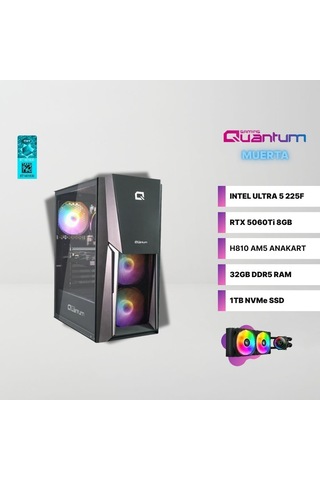 Quantum Gaming MUERTA-CORE Ultra 5 225F 32 GB 1 TB NVMe SSD RTX5060Ti Free Dos Masaüstü Oyuncu Bilgisayarı