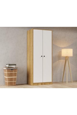 Kuzey Life Rami 2 Kapaklı 5 Raflı Askılı Gardırop 52cm Derinlik