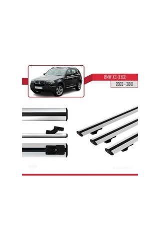Bmw X3 E83 2003-2010 Arası İle Uyumlu Basic Model Ara Atkı Tavan Barı Gri 3 Adet