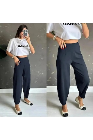 Veraura Lifestyle Kadın Krep Kumaş Balon Pantolon Lacivert