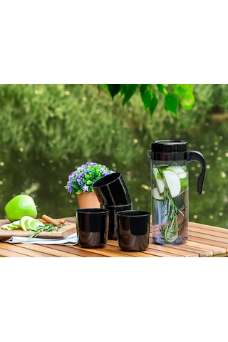 Madame Coco Laure 4 Bardaklı Sürahi Seti 1ksurh01369x14x24cm-füme