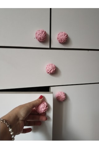 Dafniart 6 Lı Pembe Gül Topu Şeklinde Çekmece Dolap Kulpu, 4-5 Cm, Açık Pembe