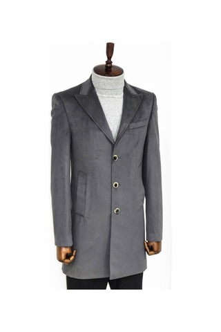 Wessi Süet Slim Fit Uzun Gri Erkek Kaban 001