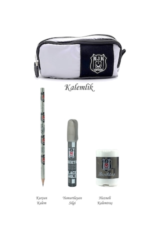 Beşiktaş Kalemlik Set 2 Bölmeli Ahşap Kutulu 3'lü Set