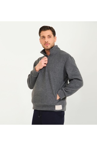Nors Vanir Basic Yarım Fermuarlı Polar Sweatshirt Gri 001