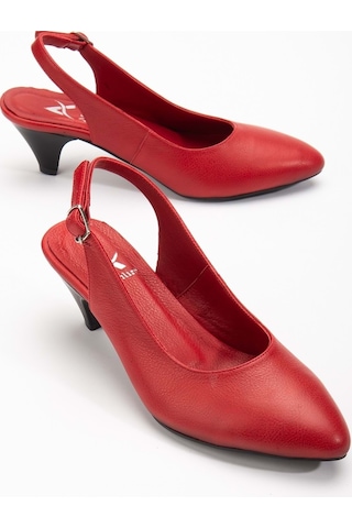 Analin Shoes Kadın Hakiki Deri Bilekten Bağlı Topuklu Ayakkabı Kırmızı