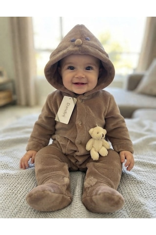Gunes7 Peluş Bebek Uyku Tulumu Kahverengi