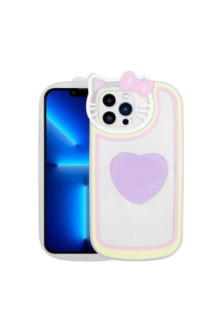 Apple Uyumlu iPhone 12 Pro Max Kılıf Kedi Figürlü Transparan Pop Soketli Zore Ritmik Kapak Lila