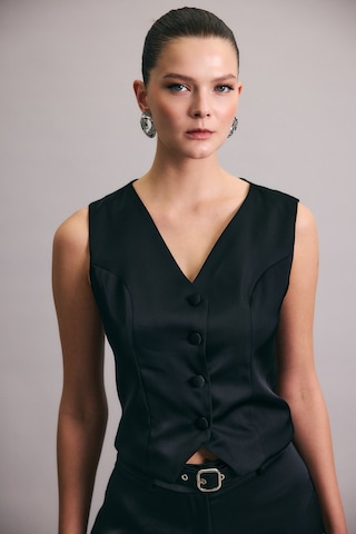 Sateen Klasik Düz Yelek - Siyah-137029 Siyah