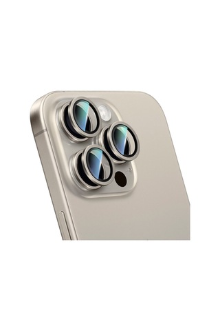 Apple Uyumlu iPhone 15 Pro Max Caseworld Alloy Serisi Oleofobik Anti Reflective Kamera Lens Koruyucu Titanyum-gri