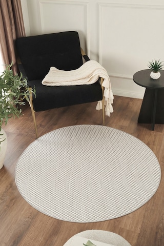 Sisalux 3082 Beyaz Gri Yuvarlak Sisal Dokuma Jüt Kilim Hav Toz Vermez Mutfak Oturma Odası Halısı Beyaz - Gri