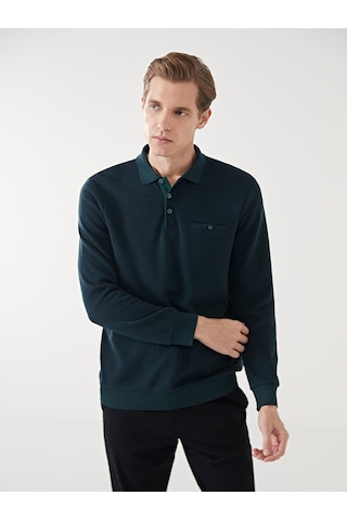 Lcwaıkıkı Classic Yeşil Polo Yaka Uzun Kollu Erkek Sweatshirt