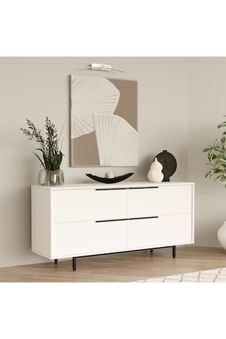 Bohem Konsol 160cm 4 Kapaklı Metal Ayaklı Beyaz Boh3-w Beyaz