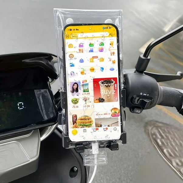 Fochsia Büyük Boy Bisiklet Yağmurluklu Telefon Kılıfı Şarj Kablosu Yuvası Pvc Malzeme