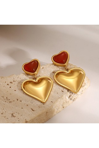 Paslanmaz Çelik Kırmızı Akik Kalp Küpeler Üst Düzey Niş Hafif Lüks Küpeler Titanyum Çelik Kulak Takısı Diğer