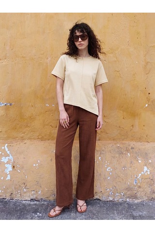 Lcw Petite Bej Soft Touch Asimetrik Kesim Kadın Tişört