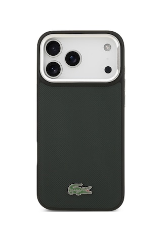 Apple Uyumlu iPhone 17 Pro Max Kılıf Lacoste Lisanslı M-safeli Pu Pike Desen Standlı Metal Logo Kapak Koyu Yeşil Koyu Yeşil
