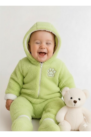 Balbeybi Wellsoft Peluş Bebek Tulum, Kışlık Kapüşonlu,kız/erkek Yeşil
